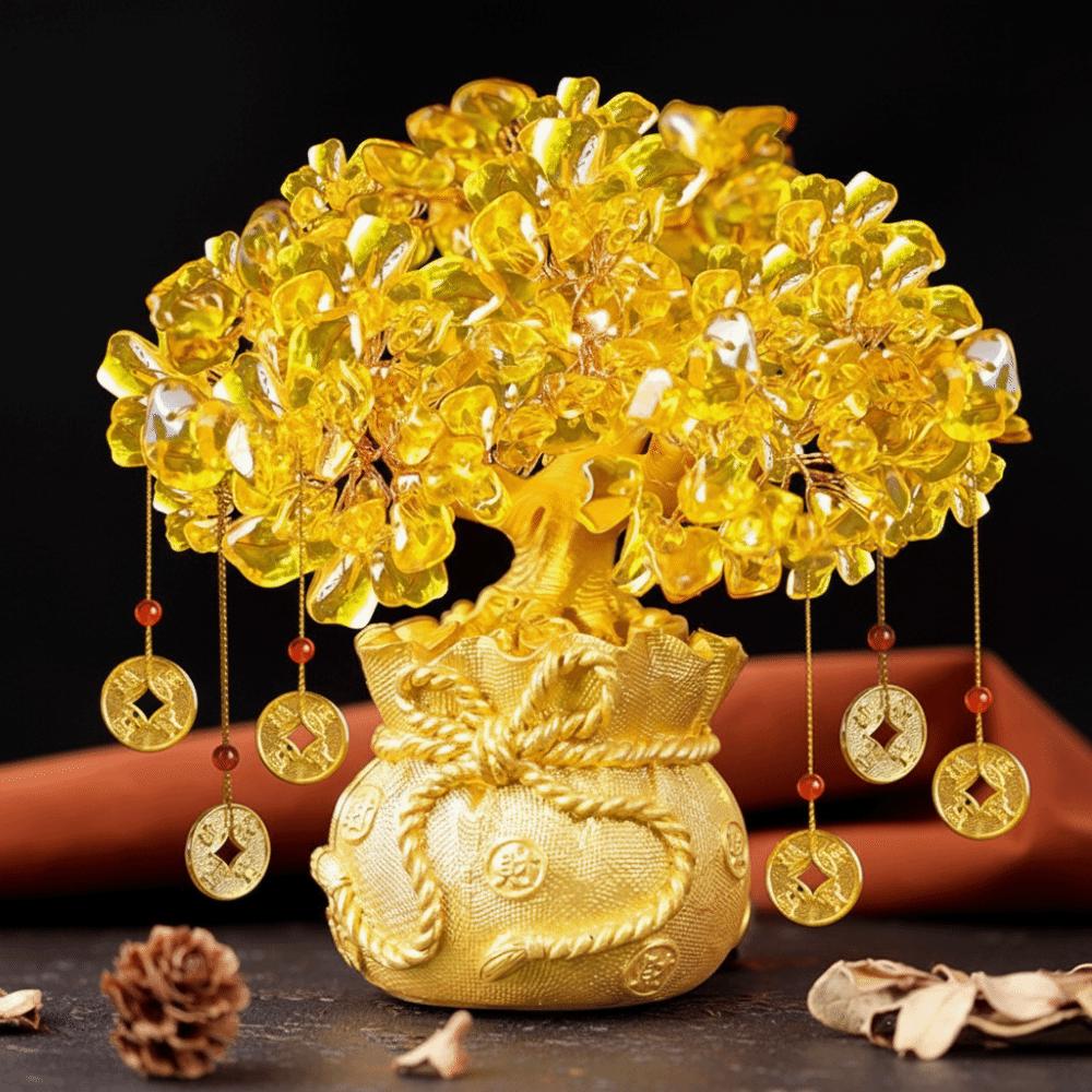 Feng Shui Lucky Money Tree Chinese Style Fortune Ornament Natural Crystal Wealth Tree Home Decor