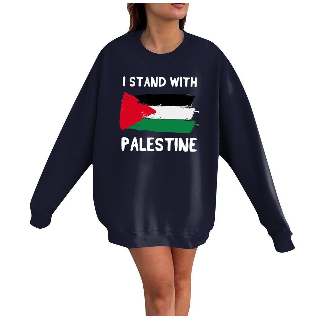 Женская мода Свободный повседневный пуловер с длинным рукавом с принтом Толстовка Топ