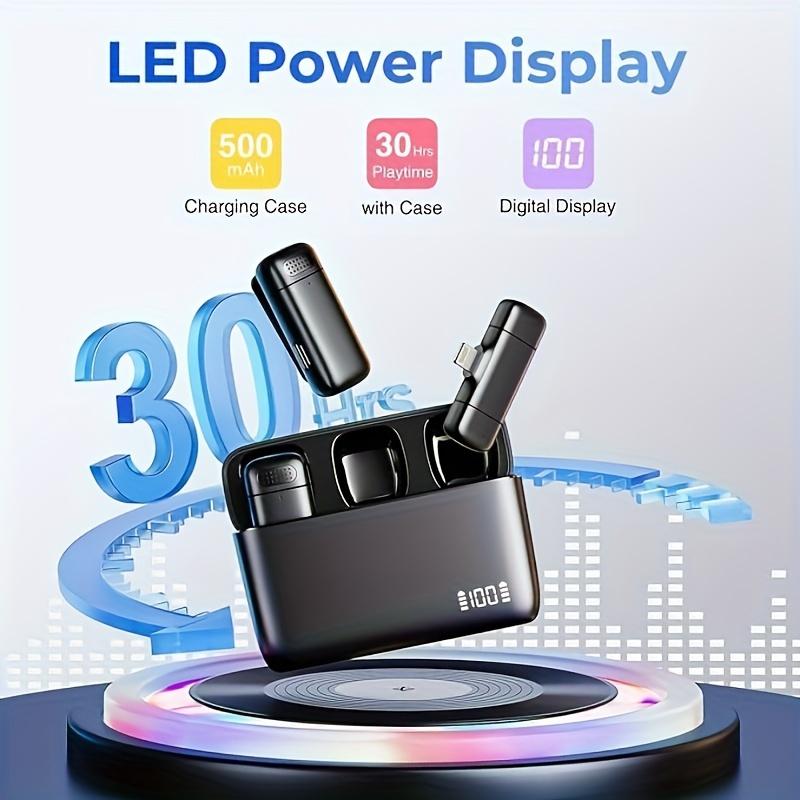 Беспроводной микрофон для iPhone - с зарядным чехлом на 500 мАч и 30 часами работы в режиме воспроизведения, 2 шт., миниатюрный петличный микрофон с клипсой, маленький микрофон для записи видео