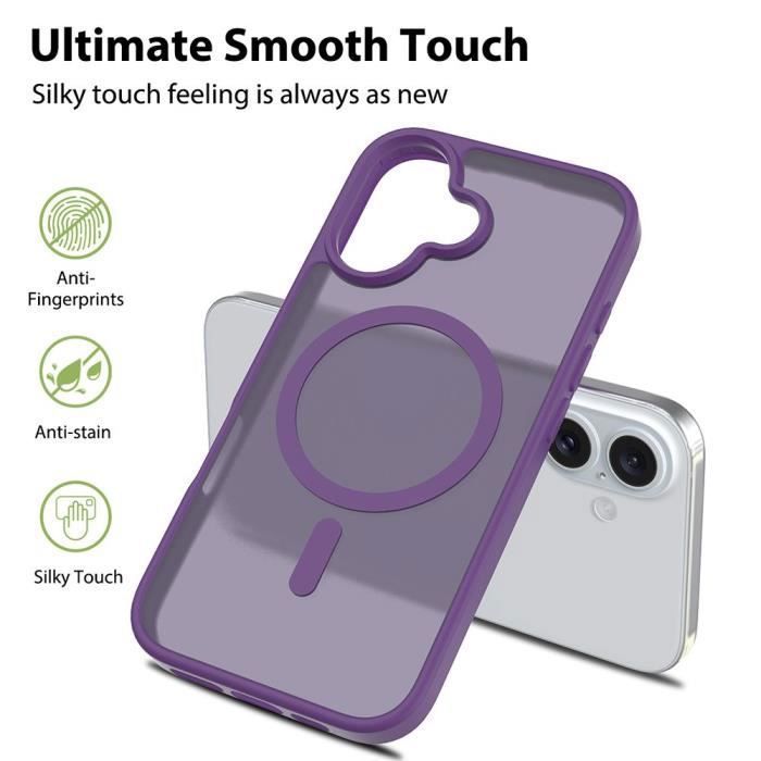 Coque de protection - BOOLING - pour iPhone 16 Plus - Violet foncé - Hybride - Recharge sans fil