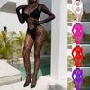 Women Sex Jumpsuit Hollow Out See-through Lace Fishnet Long Sleeves High Elasticity Thin