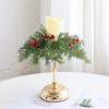 Candlestick Christmas Wreath with Cypress Leaves and Red Berries for Front Door and Yard Decoration