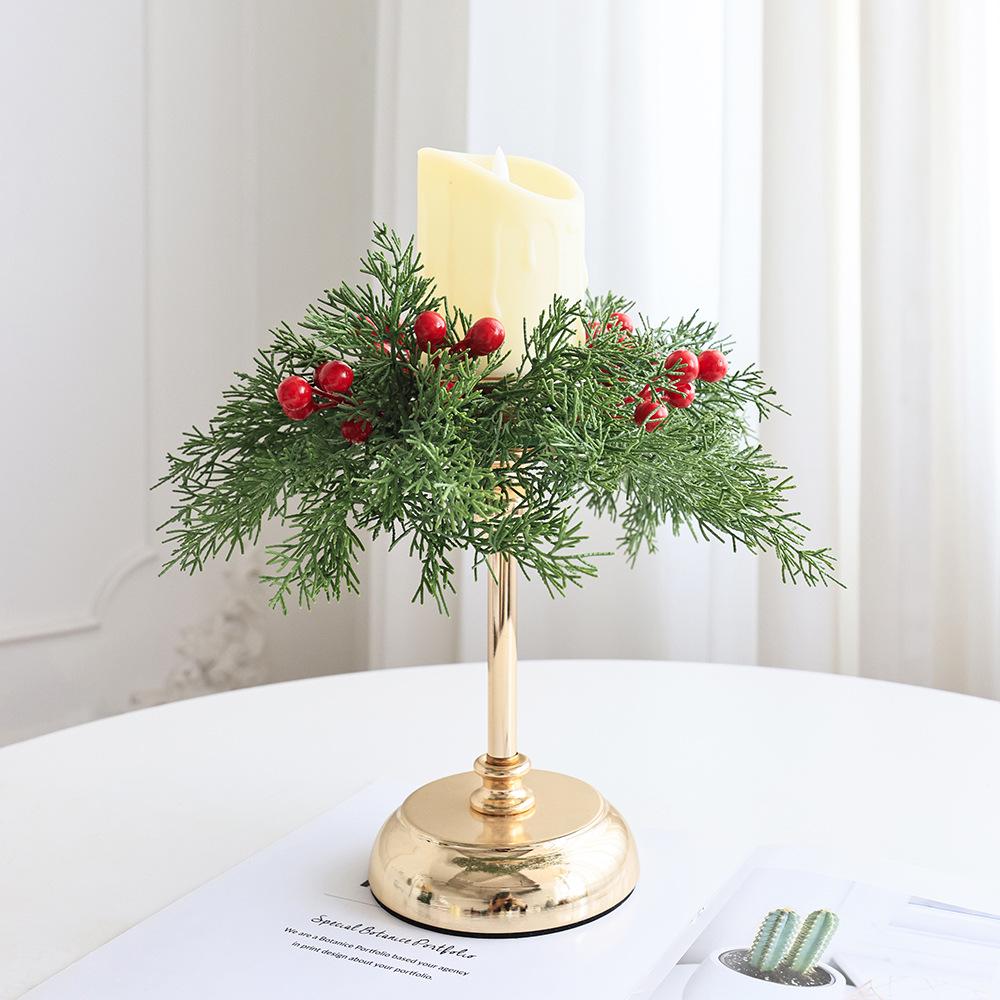Candlestick Christmas Wreath with Cypress Leaves and Red Berries for Front Door and Yard Decoration