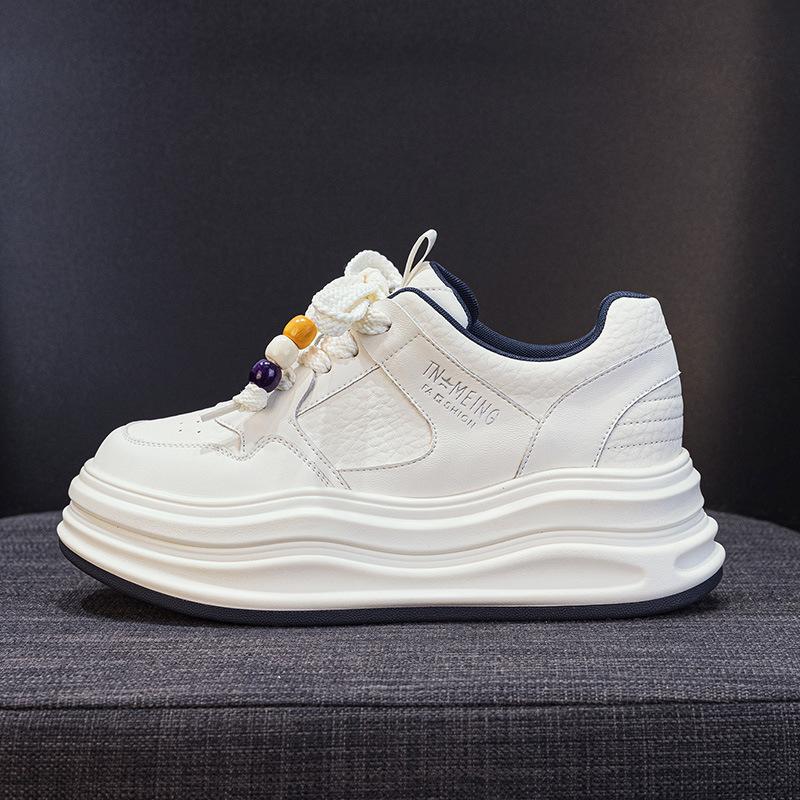 Платформенные белые женские осенние новые туфли с круглым носком на шнуровке, универсальные, увеличивающие рост, спортивные и для отдыха, маленькие кеды