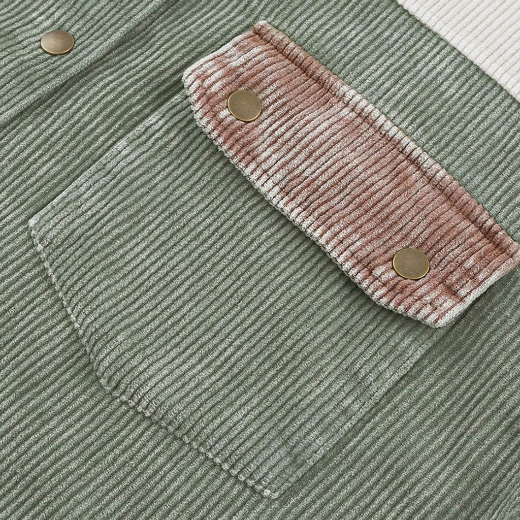 Women's Corduroy Shawl Jacket Long Sleeve Buckle Color Matching Hooded Jacket With Pocket