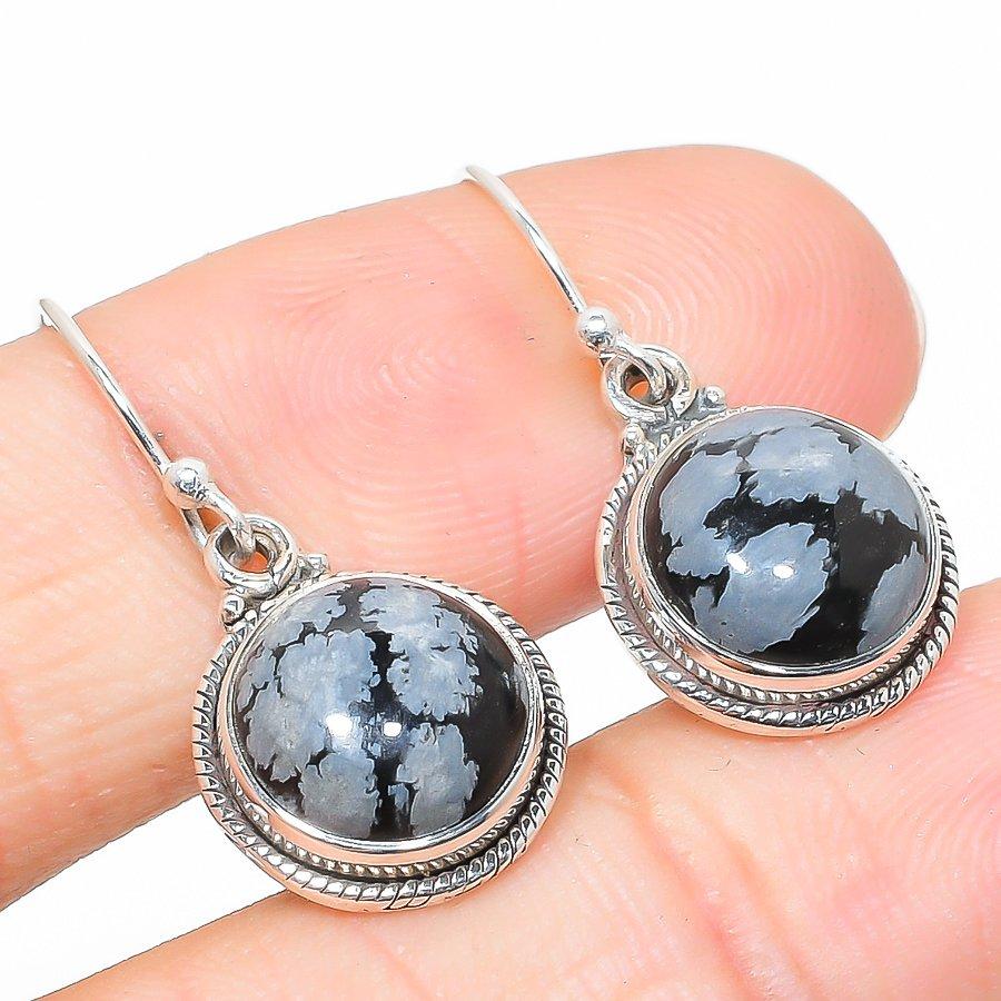 Серьги из чистого серебра 925 пробы с натуральным обсидианом и снежинкой размером 1,25 дюйма g4E29