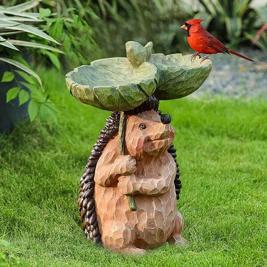 Resin Birdbath Wild Bird Feeder Cute Dog Hedgehog Garden Ornament Outside Sculpture Bases Decor for Nature Lover Yard Garden