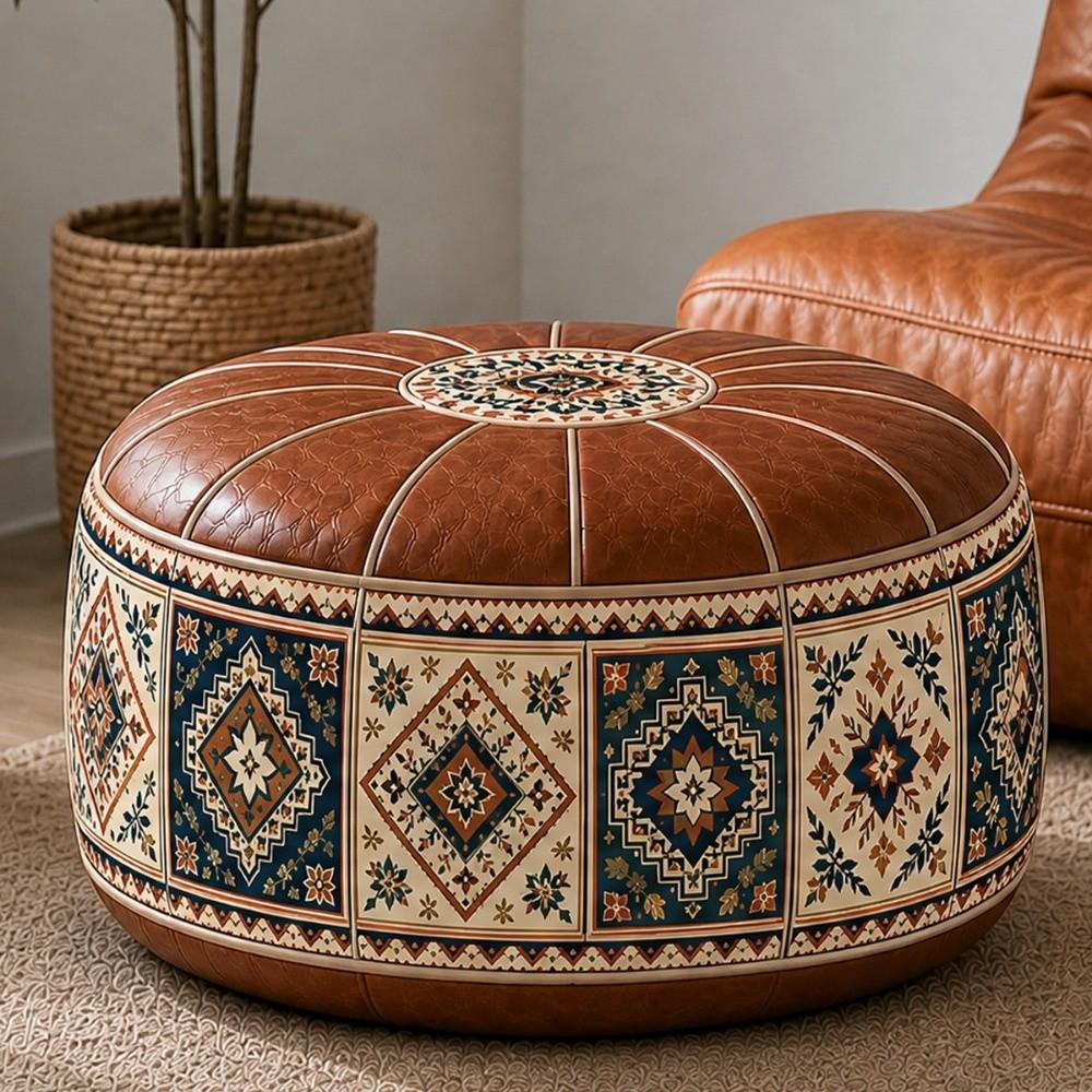 Fillable Design Ottoman Pouf Boho Pattern Storage Ottoman New Footstool Cover Home Use