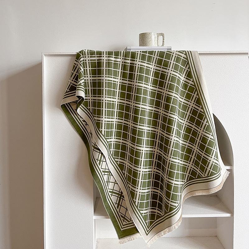 British Style Sub-Fashion Big-Name Scarf Imitation Cashmere Thickened Double-Sided Color Matching Scarf Fringed Foreign Style Women'S Shawl