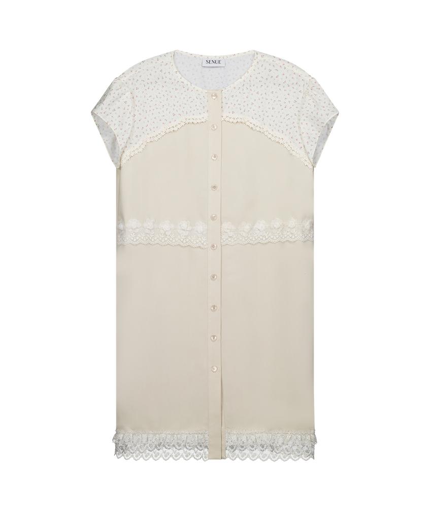 Sennyu Flower Lace Cake Shirt Dress (Beige)