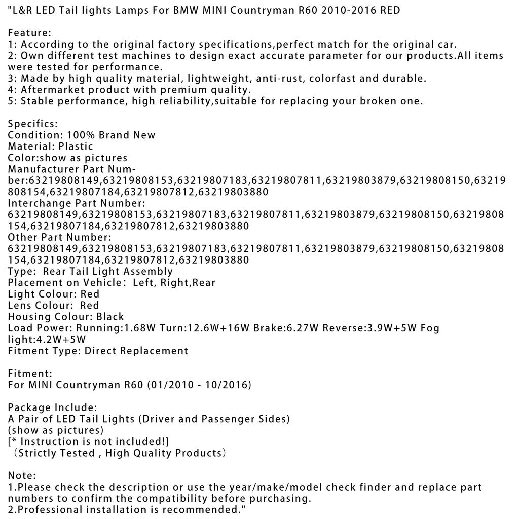 Светодиодные задние фонари L&R для BMW MINI Countryman R60 2010-2016 КРАСНЫЕ