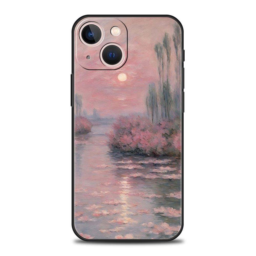 Claude Monet Garden Paint Art Phone Case For iPhone 17 16 15 Pro Max 11 12 13 14 7 8 Plus SE 2020 X XR XS Cover Soft Black
