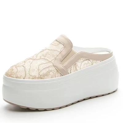 Модные 8 см сетчатые кружевные тапочки из натуральной кожи на танкетке с удобной платформой, брендовые дышащие летние туфли на танкетке с платформой