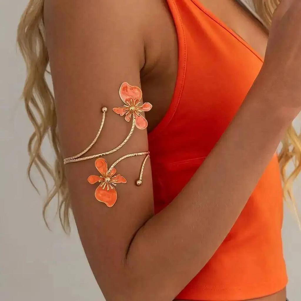 SHIXIN 8Colors Vintage Exquisite Floral Open Cuff Armlet Women Fashion Metal Oil Drip Arm Bangle Adjustable Armband Jewelry Gift