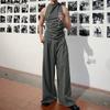 Two Pieces Sets Men Swing Collar Sleeveless Ruffled Tanks Long Pants Outfits