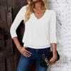 Women's Fashion Casual V-Neck Three-Quarter Sleeve Solid Color Top