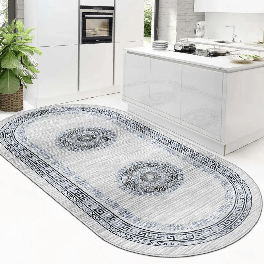 Овальный светлый классический узорчатый ковер с нескользящей основой для гостиной, моющийся кухонный ковер, мягкий ковер для зоны отдыха