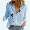 Women Fashion Button-up Blouses Summer&autumn Loose Cotton Linen Top Ladies Casual Print Long Sleeve Shirt