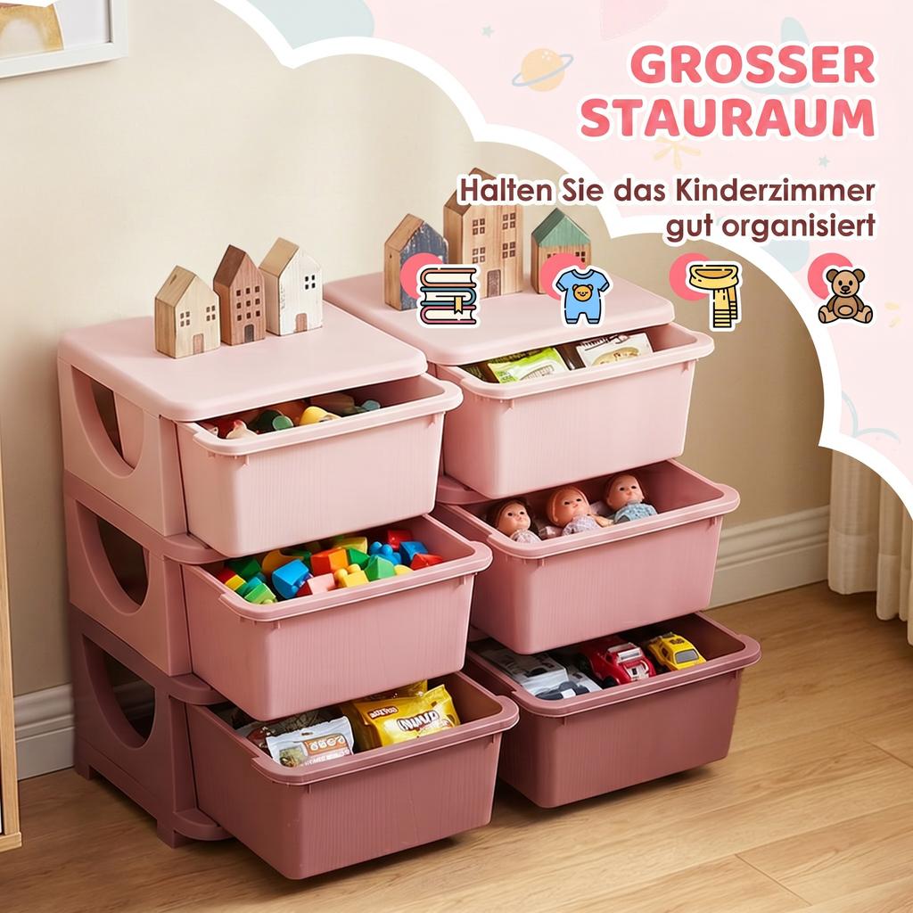 Kids Storage Unit, with Six Drawers - Pink