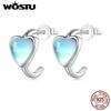 Серьги-гвоздики из стерлингового серебра 925 пробы в форме сердца с синтетическим лунным камнем для женщин, серьги-гвоздики оригинального дизайна, ювелирные изделия