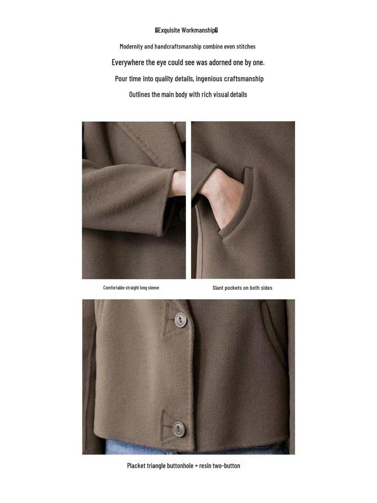 Wool Coat 2025: Women's Trendy Double-Faced Autumn Outerwear, Small Size, Short Style
