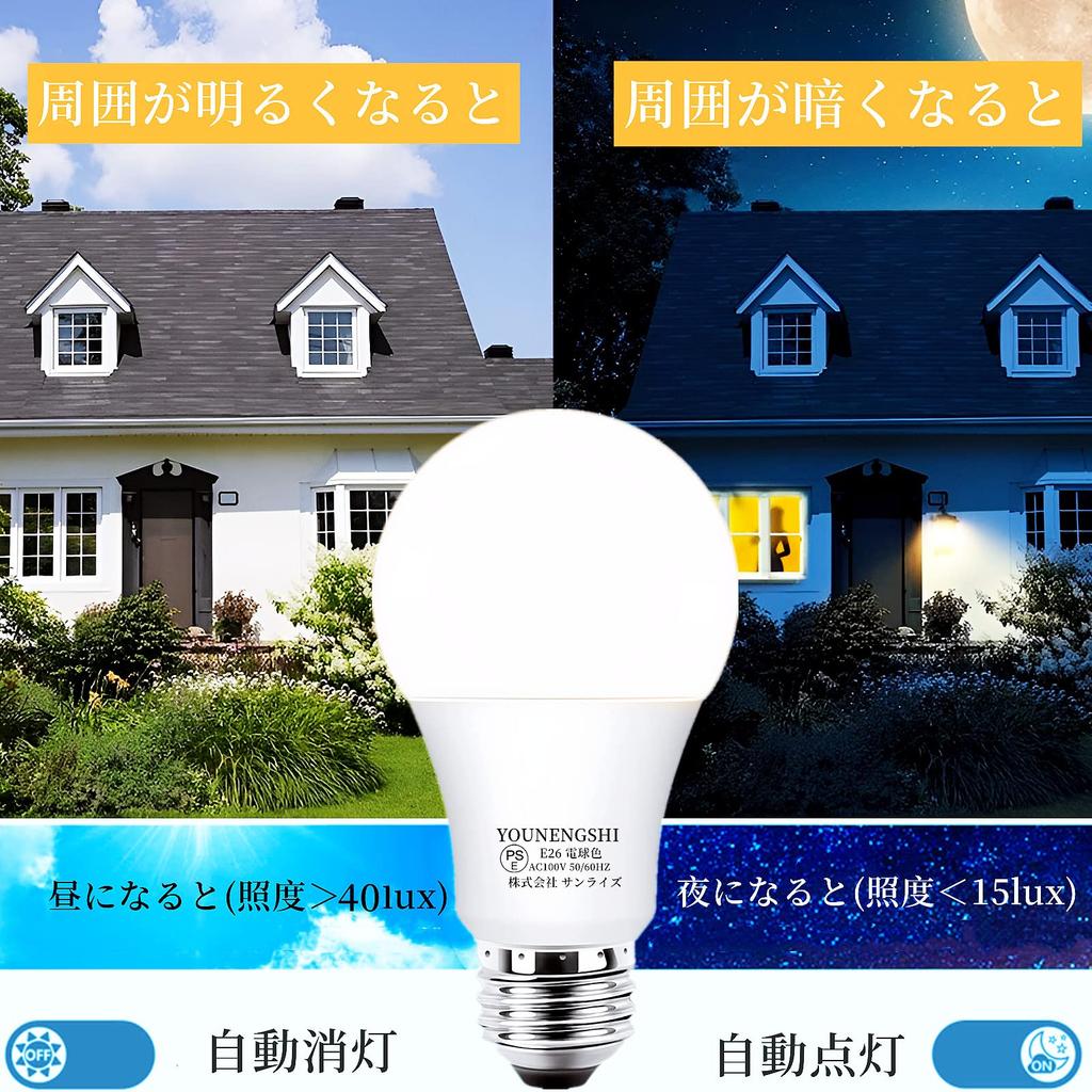 LED Light Bulb with Light Sensor, Night Light, Automatically Turns On When Dark and Off When Bright (No Human Detection), E26 Base (8.8W), 60W (80W