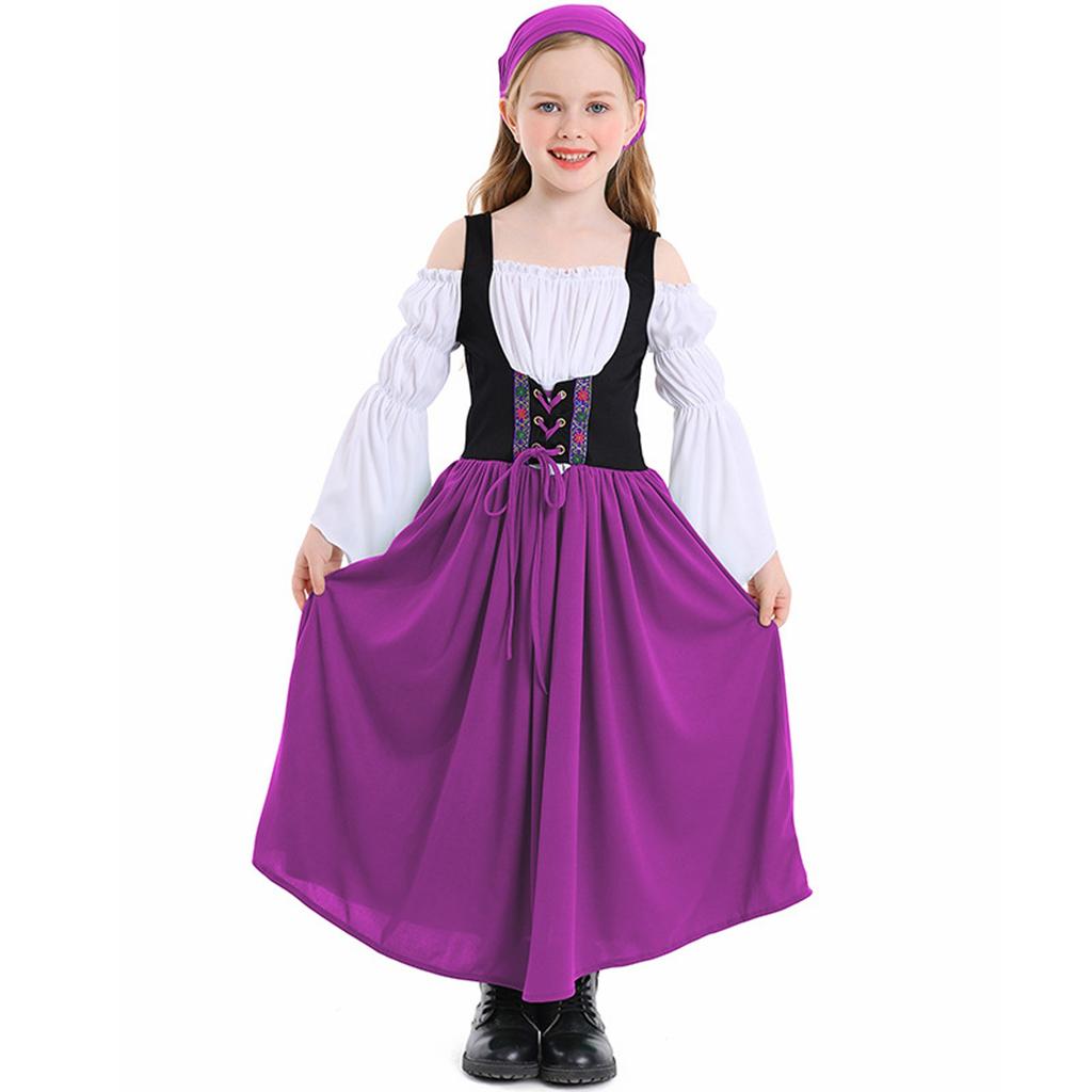 Girl's  Vintage Dress Solid Color Patchwork Cosplay Dresses