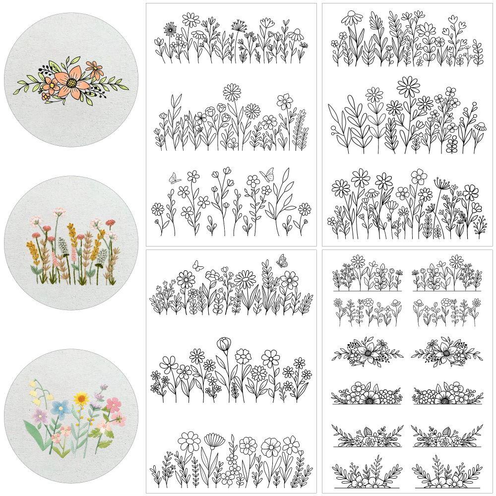4 Sheets Wash Away Embroidery Patterns Stick and Sew Patterns Hand Sewing Lover
