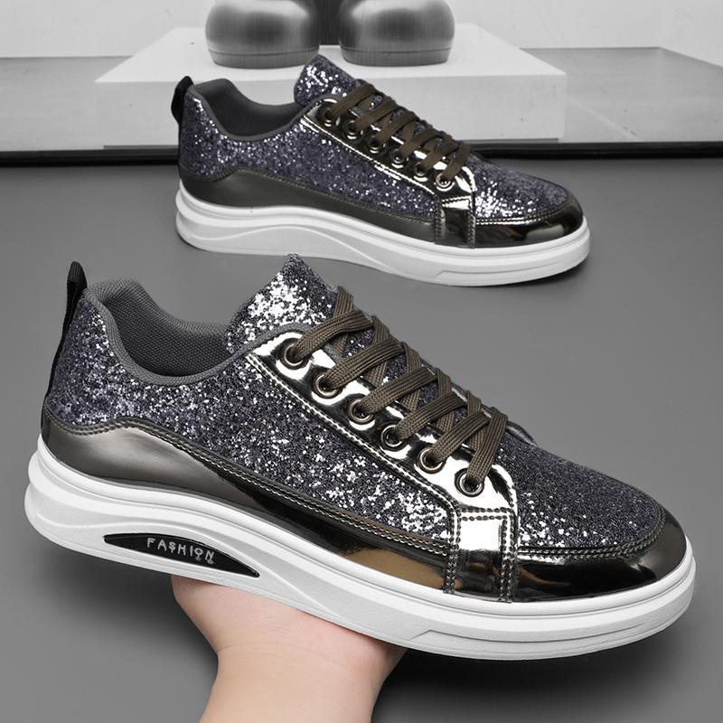 2025 Men Sneakers Male Gold Luxury Glitter Shoes Streetwear Hip Hop Casual shoes Chaussures Homme