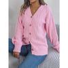 Autumn and Winter Women's Casual V-neck Lantern Sleeve Twist Button Knit Cardigan Sweater Jacket