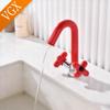 VGX Double-handle Bathroom Faucets Swivel Basin Mixer Sink Faucet Gourmet Washbasin Tapware Lavatory Faucet Brass Red Green