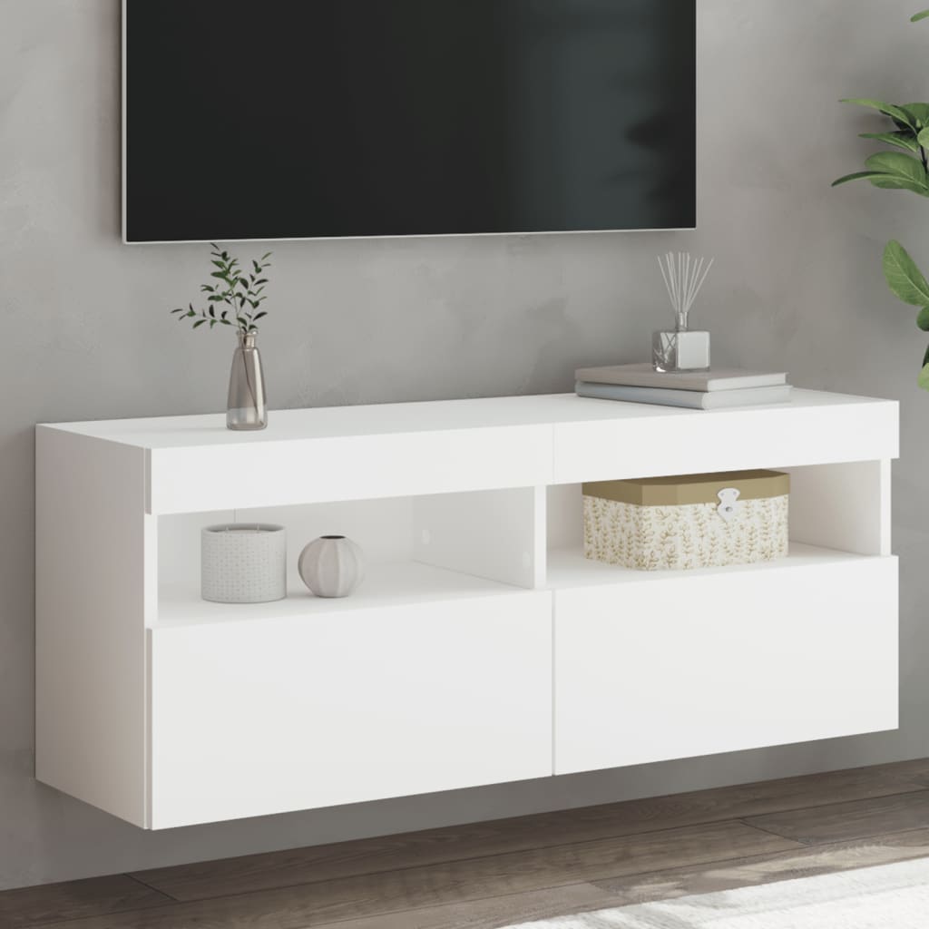 Wall Mounted TV Cabinet with RGB LED Lights White 100 x 30 x 40 cm