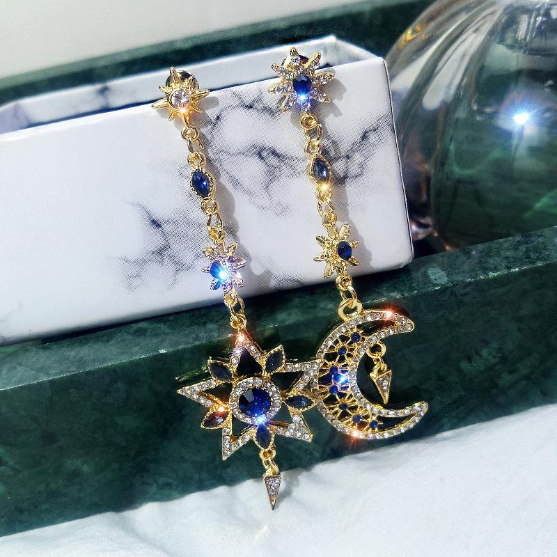 Sui Bian Серьги из серебра 925 пробы асимметричные Звезда и Луна для женщин - Трендовый корейский стиль 2019