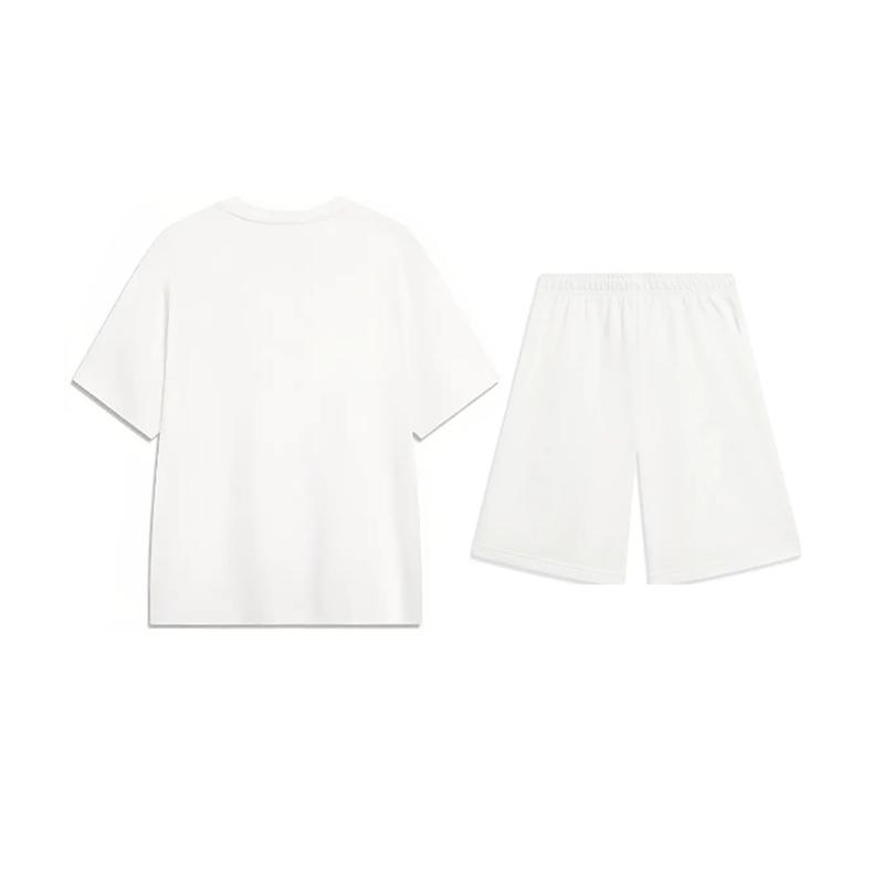 Li Ning Logo Print Fashion Simple Breathable Comfortable Round Neck Pullover Short Sleeve T-Shirt Casual Sports Set Unisex Tops YHSV373-1+AKST593-7