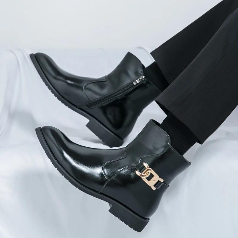 Classic Fashion Brown Boots for Men Pointed Toe Leather Ankle Boots Big Size 46 High-top Dress Shoes with Casual Business Shoes