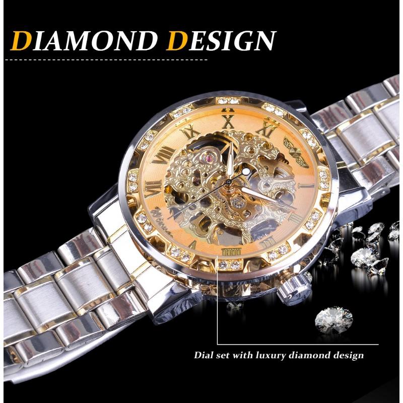 Часы Winner Watch Мужская мода и отдых Классические популярные механические часы с полыми стразами.