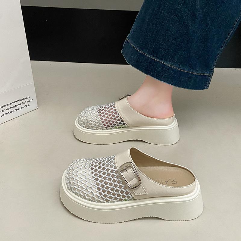 Baotou классные тапочки женские 2025 новые ретро плетеные тапочки baotou полутапочки маффин толстая подошва одна педаль внешние тапочки