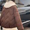 BITCED Winter Cropped Pseudo-Two-Piece Women's Student Cotton Coat Loose-Fit Compact Style Hooded Thickened Cotton Jacket