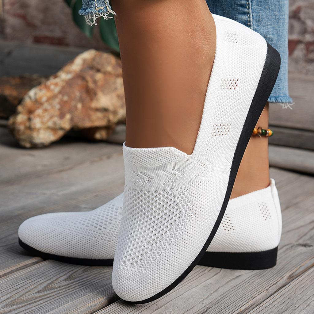 Fashion Solid Color Square Toe Mesh Loafers Shallow Women Flats Shoes Soft Bottom Knit Ballet Flats Shoes Casual Slip On Boat Shoes
