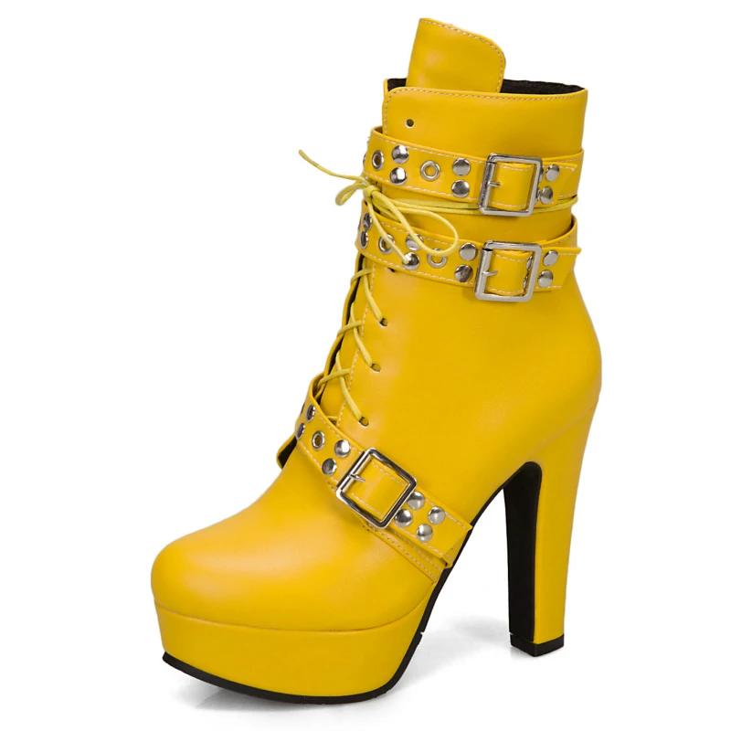 Big Red Women's Ankle Boots Platform White Yellow Lace up High Heels Short Boot Female Autumn Winter Unisex Shoes Sexy