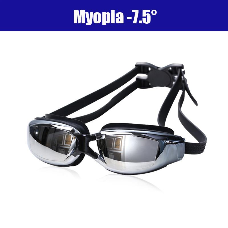 Очки для плавания черного цвета с гальваническим покрытием для взрослых от -1,5 до -8,0 близорукости, водонепроницаемые, противотуманные очки для плавания