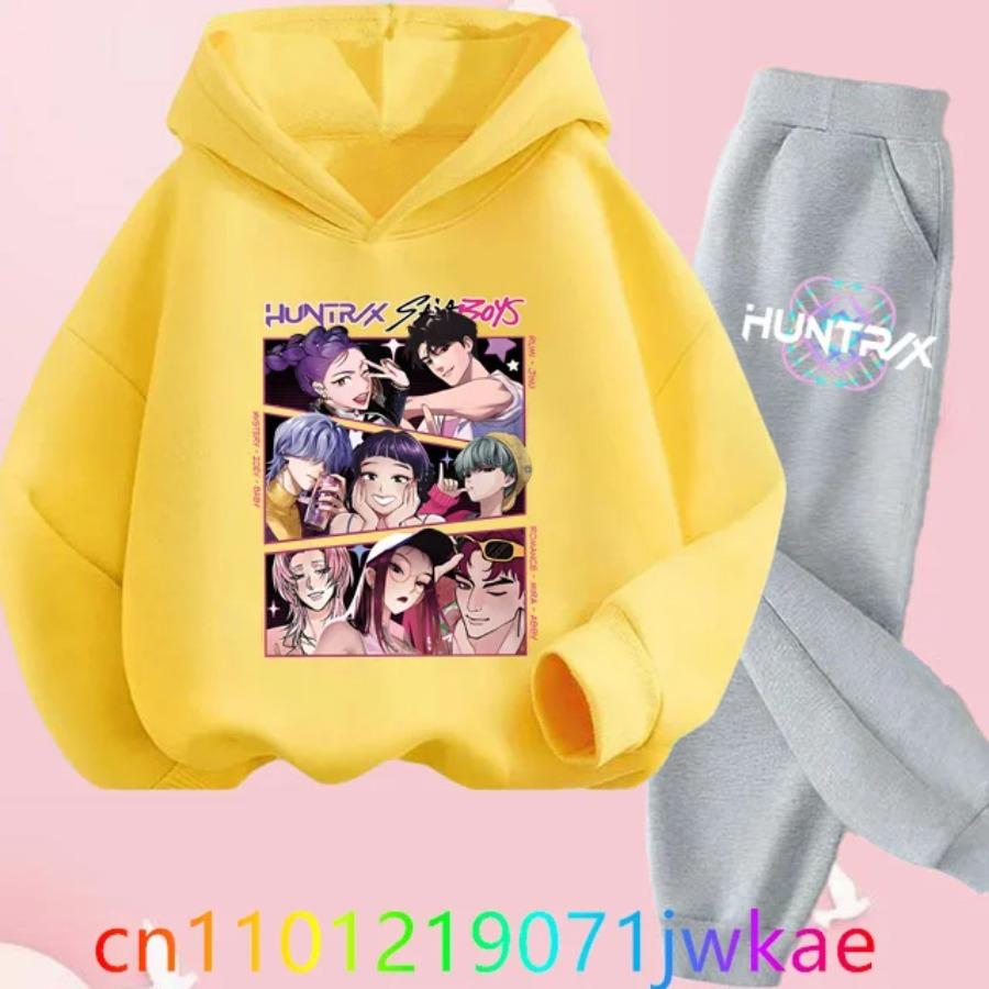Детский костюм с капюшоном KPop Охотники на демонов с принтом Детская одежда Y2K Толстовки+Брюки Спортивные комплекты