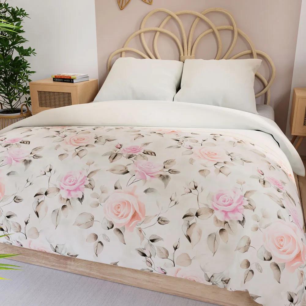 ROSALINA Cotton Satin Bedding - Rose Dream, ecru, pink - 160x200cm