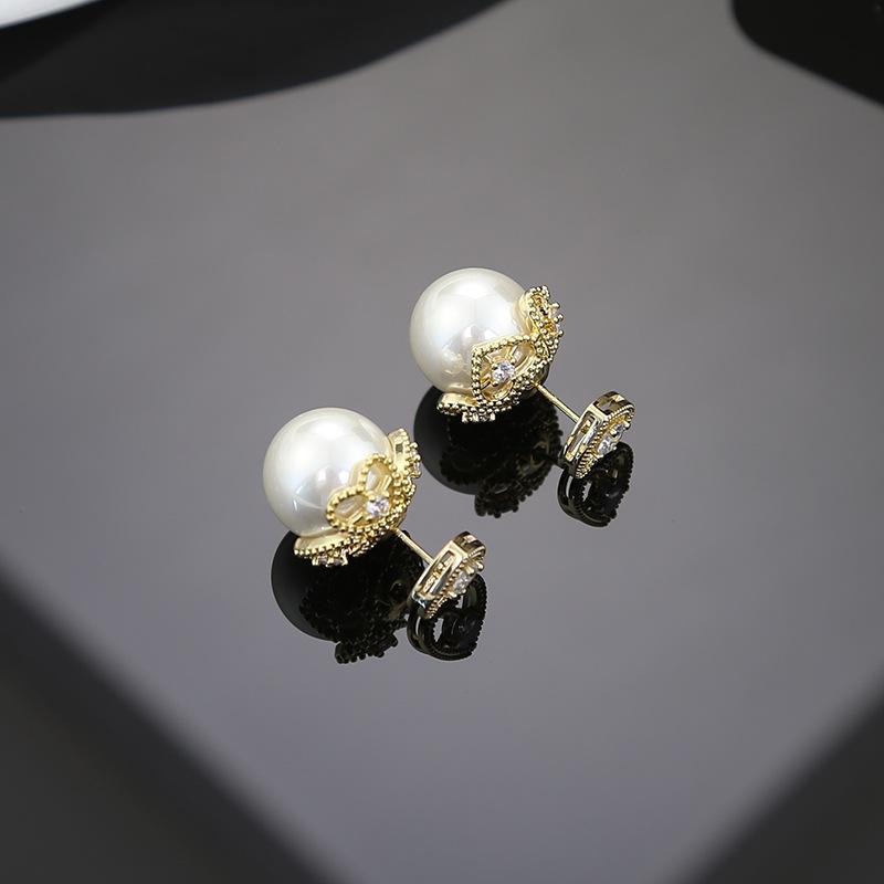 Love Zircon Pearl Stud Earrings Light Luxury High-End Earrings Fashion Temperament Earrings Women