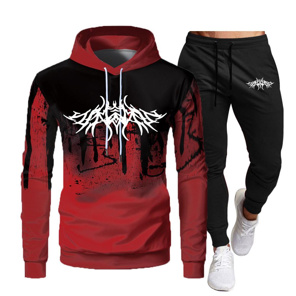 Мужской костюм с капюшоном, мужская спортивная одежда, спортивные костюмы, осенне-зимние мужские комплекты из двух предметов, уличная одежда с капюшоном большого размера