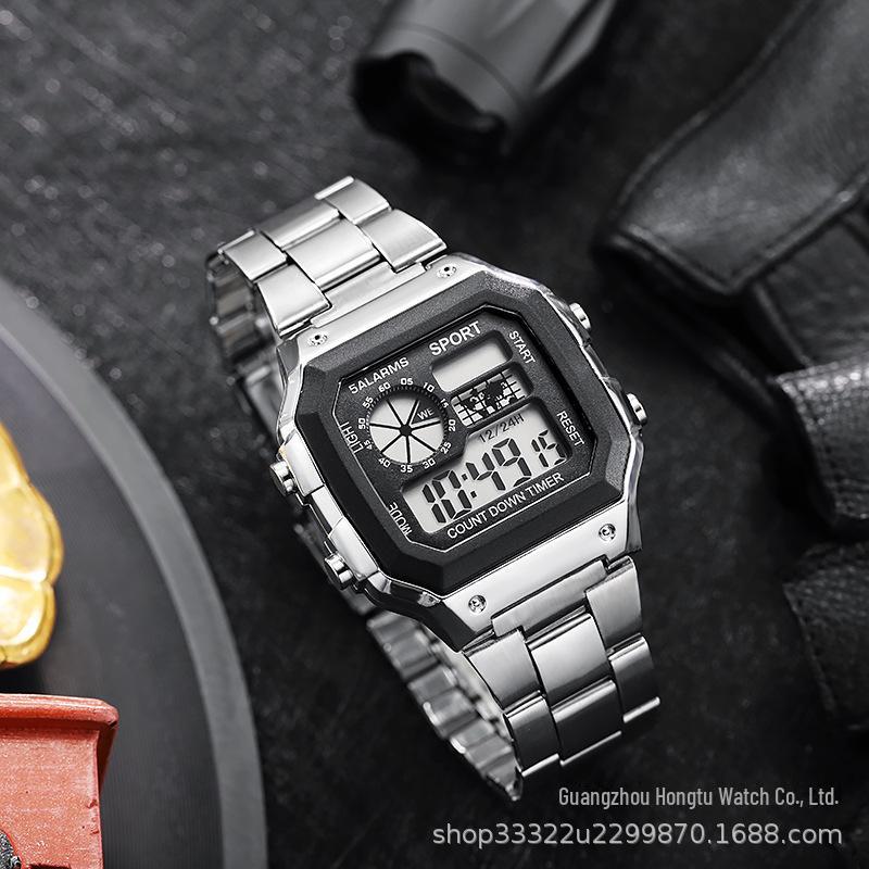 Мужские модные светодиодные светящиеся квадратные электронные часы со стальным ремешком