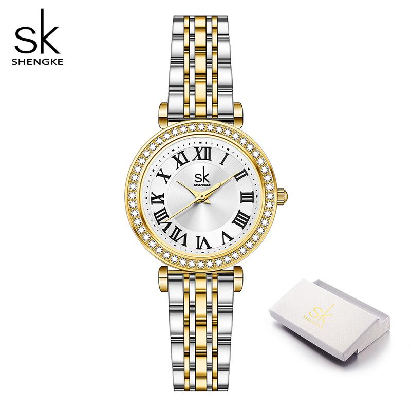 Shengke лучший бренд класса люкс женские часы из нержавеющей стали водонепроницаемые часы женские часы часы с бриллиантами 
