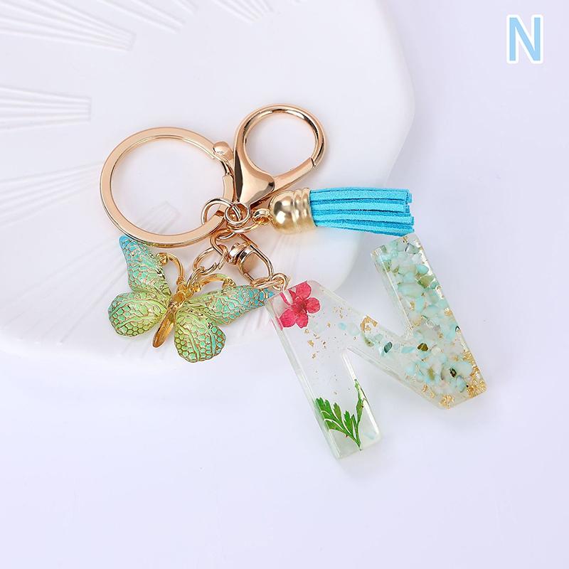 AZ Dreamy Sequin Letters Брелок для женщин Подвеска-бабочка с кисточками Инициал Брелок для кошелька Подвеска для сумок Амулеты Автомобильный брелок