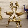 Parrot Design Antique Finish Decorative Handcrafted Brass Diya with Stand, Gold, One Size