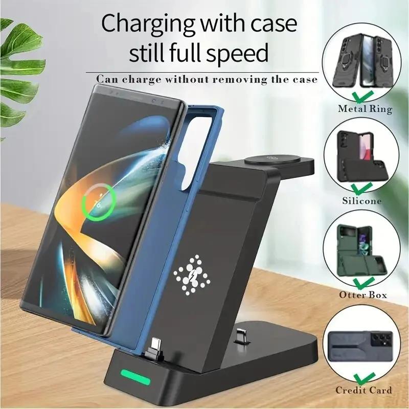 3 In 1 Charging Station for Samsung S24 S23 S22 Note Z Fold Fast Wireless Charger Stand for Galaxy Watch 5 4 3 Activer 2/1 Buds